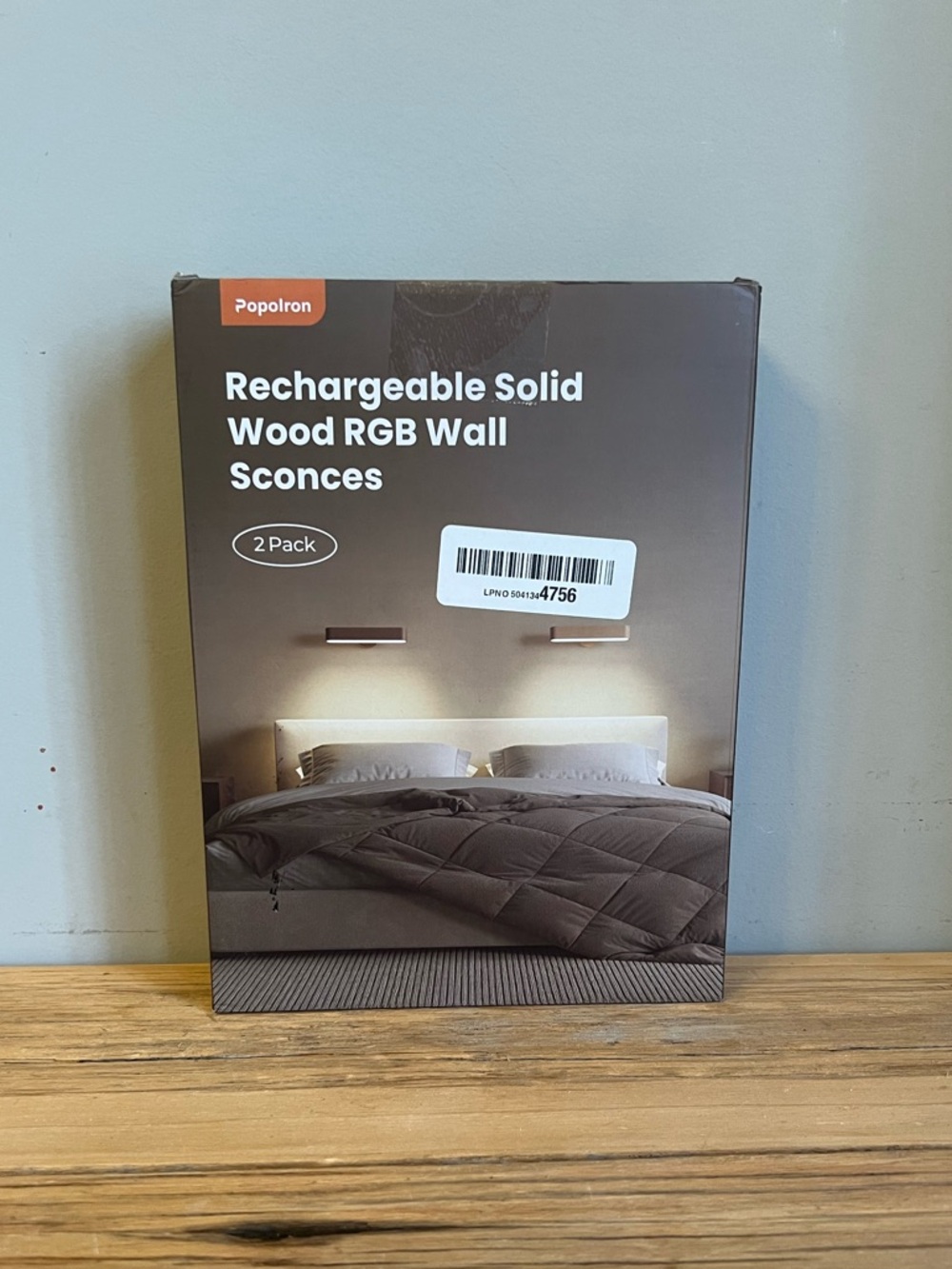 Rechargeable Solid Wood RGB Wall Sconces - Brown (2 Pack)
